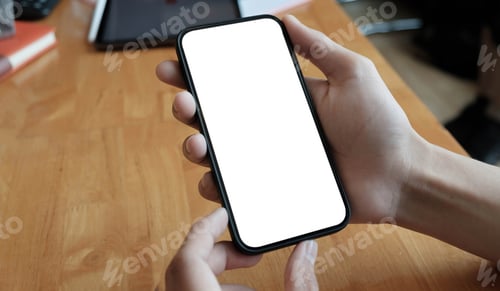 Preview: Cropped view of young woman holding smartphone with blank screen area for your internet.