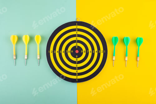 Preview: Target and goal concept with darts and arrows