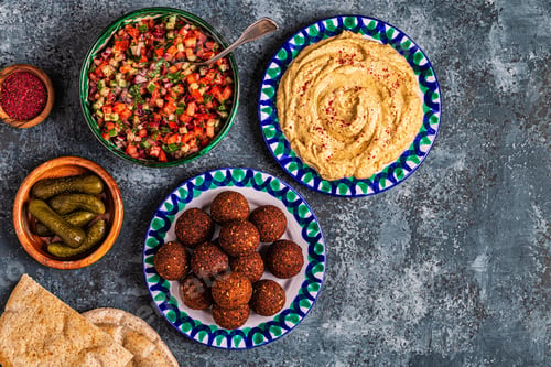 Preview: Falafel and hummus- traditional dish of Israeli and Middle Eastern cuisine