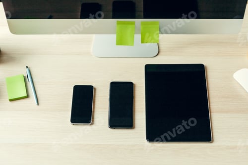 Preview: Close up shot of digital devices on office table