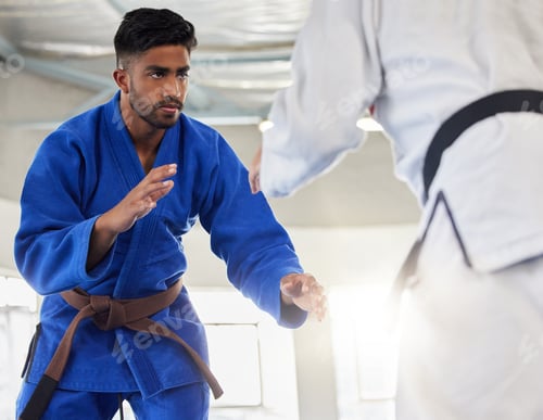 Preview: Martial arts, karate and student learning safety or self defense from a taekwondo expert or master