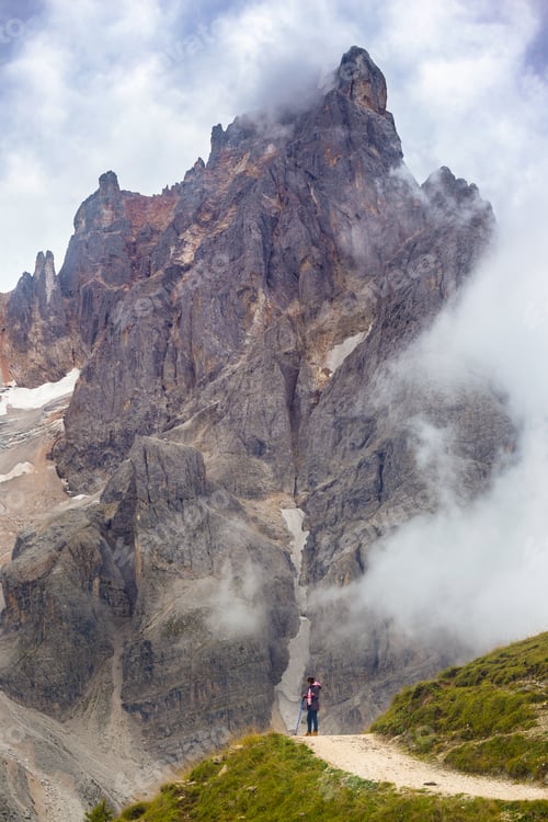 Preview: tourist girl at the Dolomites