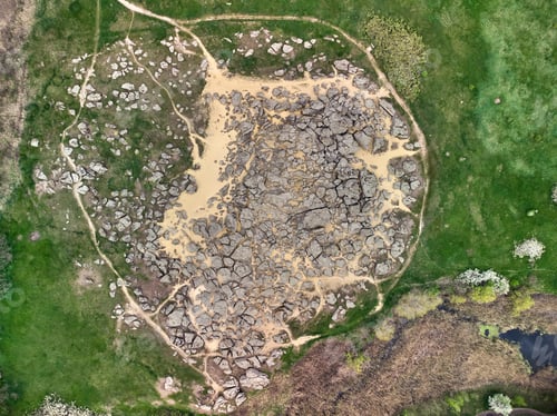 Preview: Aerial top view of big stones named Kamyana Mohyla, Melitopol Ukraine