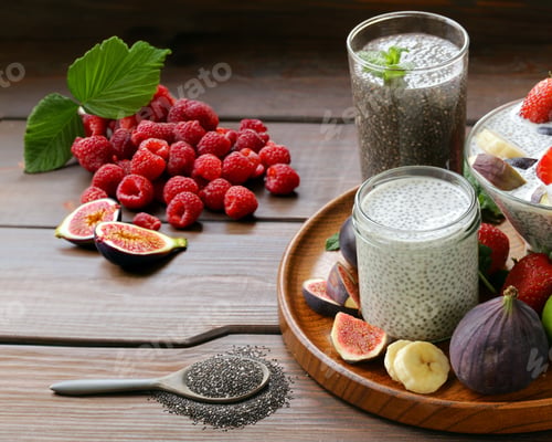 Preview: healthy eating dessert with chia seeds and fresh berries