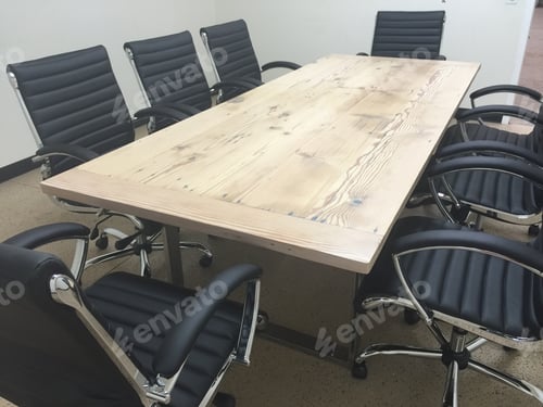 Preview: Conference table and black leather office chairs