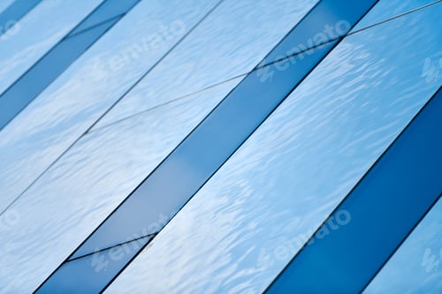 Preview: Blue glass ceiling, roof, wall, facade. Close up
