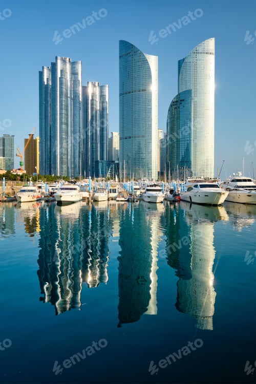 Preview: Busan marina with yachts on sunset, South Korea