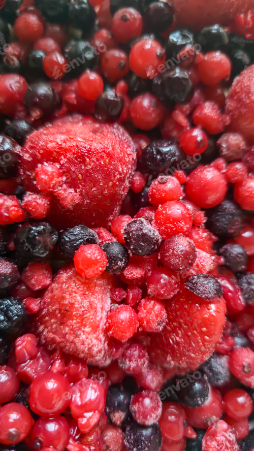 Preview: Frozen fruit. Fruit mix of currants and strawberries. Preserves for the winter.