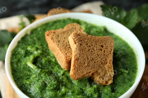 Preview: Concept of healthy food with nettle soup, close up