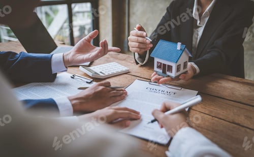 Preview: Rental agreement, Sale agent deal to agreement successful home loan contract with customer and sign