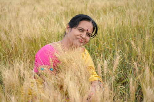 Preview: Beautiful young Indian woman wear in saree at the wheat field