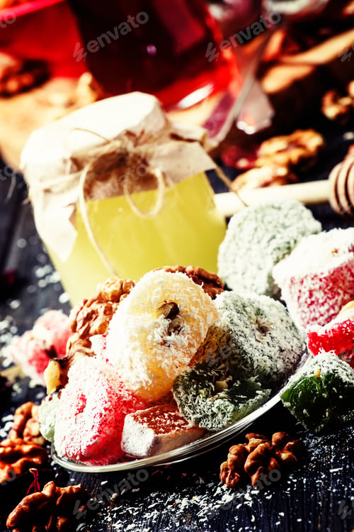 Preview: Rahat lukum, oriental sweets with honey, nuts and coconut