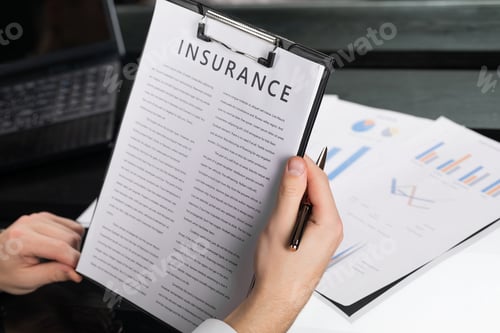 Preview: young man gets acquainted with terms of insurance in bright office