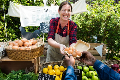 Preview: Greengrocer selling organic fresh agricultural product at farmer market