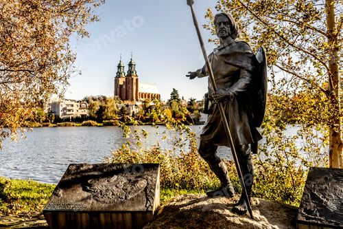 Preview: Sculpture Depicting A Slavic Warrior Pointing At Gniezno Cathedral