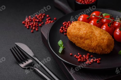 Preview: Delicious baked potato cutlet stuffed with chicken and vegetables, spices and salt