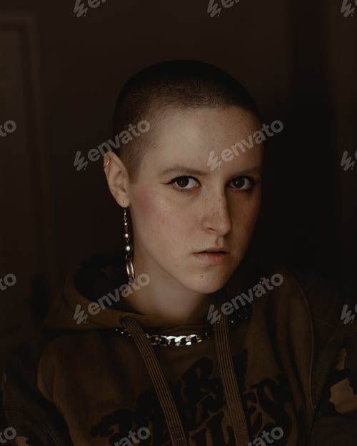 Preview: Short-Haired Girl In Strange Clothes And Makeup Posing In An Old Building