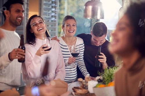 Preview: Group Of Multi Cultural Friends Enjoying Drinks Party At Home Together
