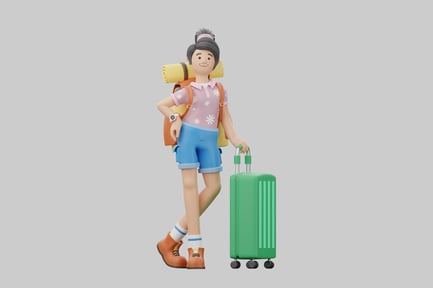 Preview: Cartoon hiker with backpack and luggage