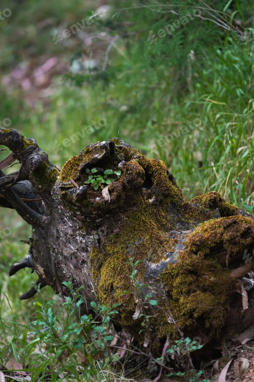 Preview: Tree stump with moss and grass