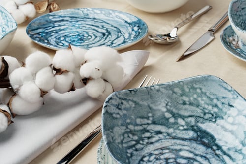 Preview: Beautiful table setting decorated with cotton buds