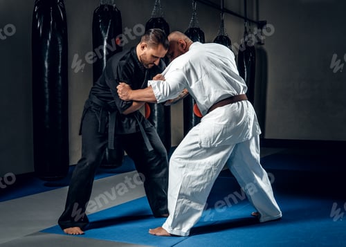Preview: Two judo wrestlers showing their technical skills.