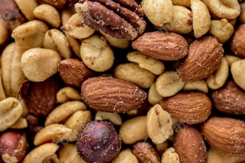 Preview: Overhead shot of different salted nuts - great for background
