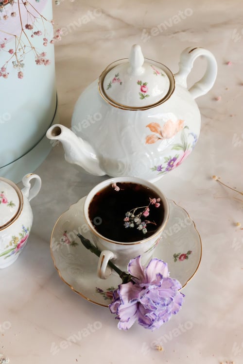 Preview: Floral Teapot and Teacup Still Life Composition