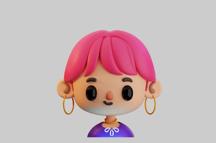 Preview: Cartoon girl with pink hair