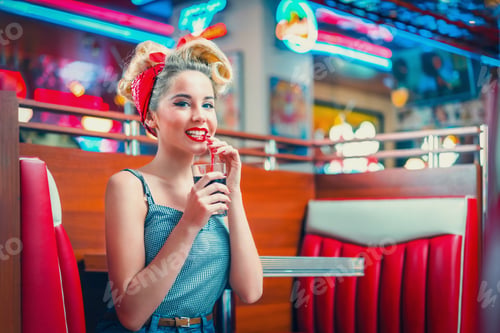 Preview: Woman in retro cafe