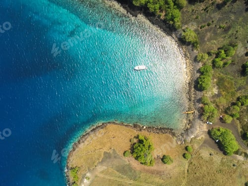 Preview: Aerial view of blue lagoon in Sao Tome, Africa