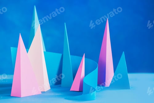 Preview: Abstract pastel tone header. Origami papercraft sculpture in pastel tones. Vibrant design template