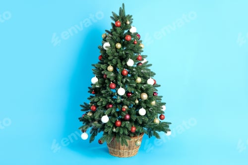 Preview: Composition with Christmas tree on blue background