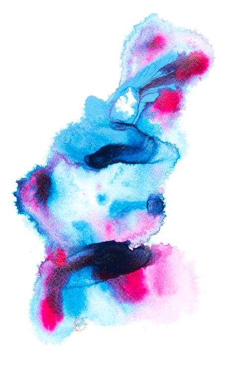 Preview: Abstract painting with blue and pink paint blots on white