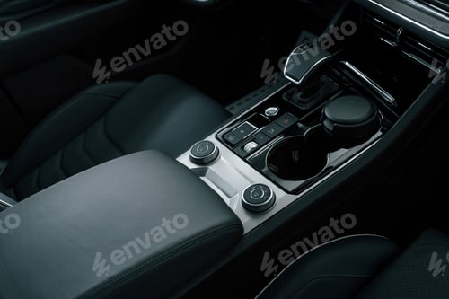 Preview: Close up view of front panel of modern new car