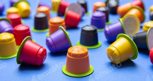 Preview: Coffee espresso capsules, eco friendly, compostable on blue background