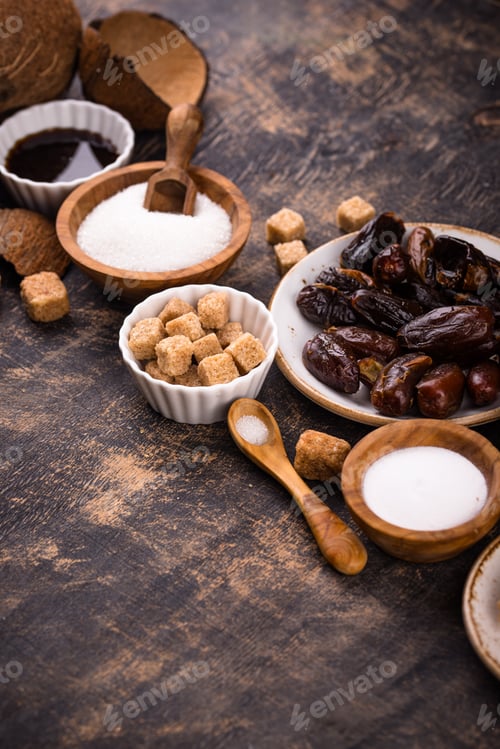 Preview: Various sugar replacement, healthy sweetener concept