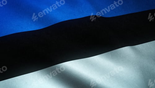 Preview: Closeup shot of the waving flag of Estonia with interesting textures