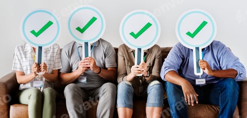 Preview: Group of people holding check icons
