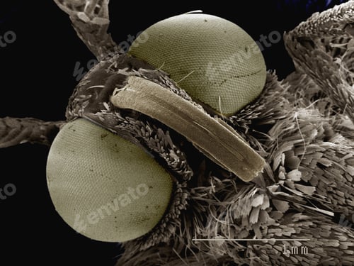 Preview: Coloured SEM of head of small moth (Geometridae)
