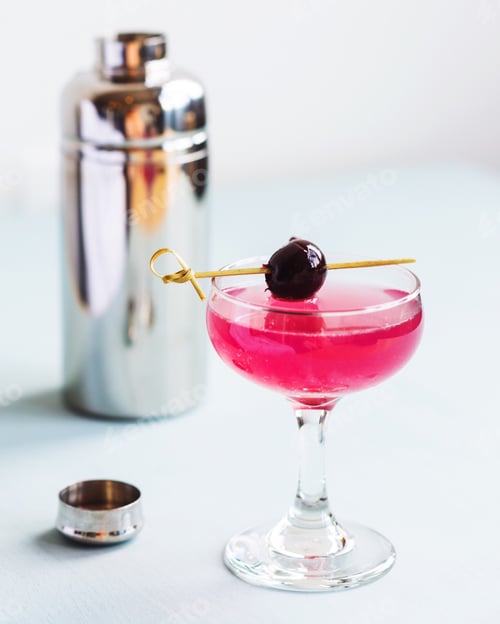 Preview: Refreshing Pink Cocktail with Cherry and Shaker