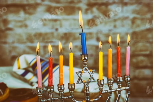 Preview: Close up of candle wax melting channukah. Hanukkah, the Jewish Festival of Lights