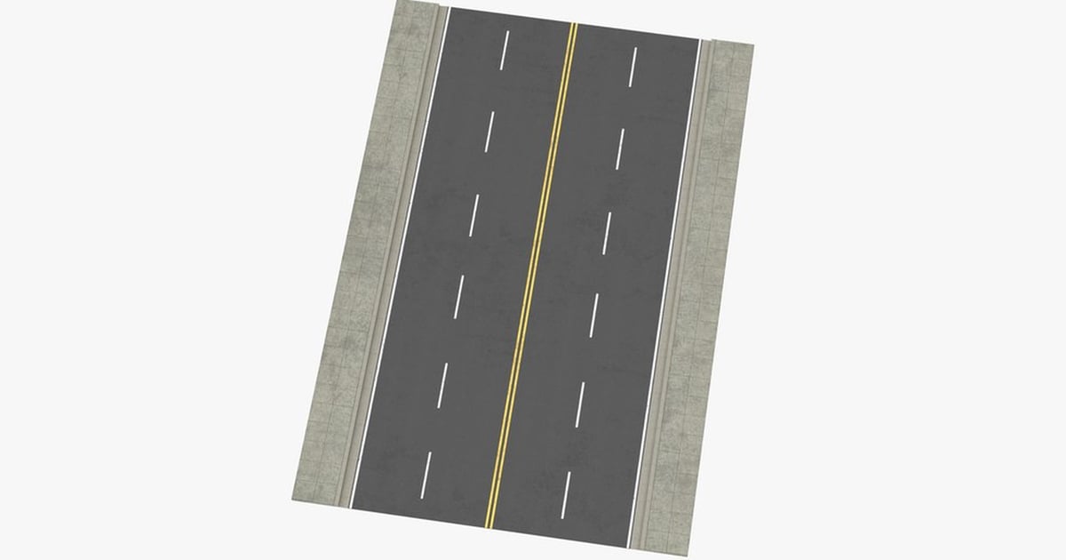Straight 4-Lane Asphalt Road with Sidewalks 3D, Incl. road & kitbash ...