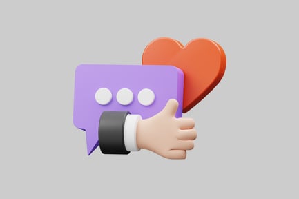 Preview: Thumbs up with purple speech bubble and orange heart.