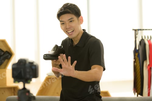 Preview: Professional digital video cameras filming male vlog for online sales