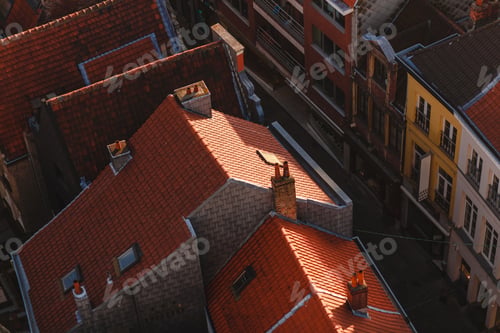 Preview: aerial view of rooftops and narrow street in Ghent, Belgium