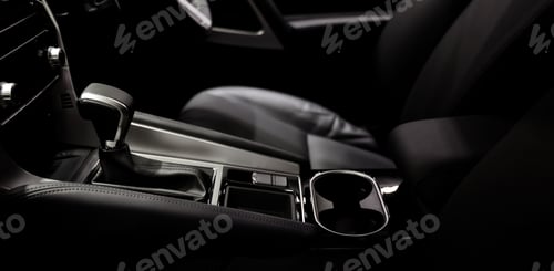 Preview: Car gear. Close up of modern car automatic gear selector or electronic shifter.