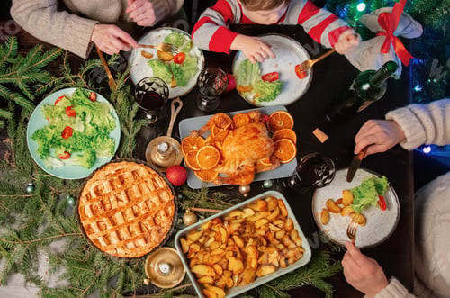 Preview: family at christmas dinner, top view