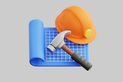 Preview: Construction helmet, hammer, and blueprint