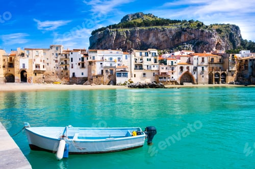 Preview: Fishing boat in Cefalu, medieval town on Sicily island, Italy
